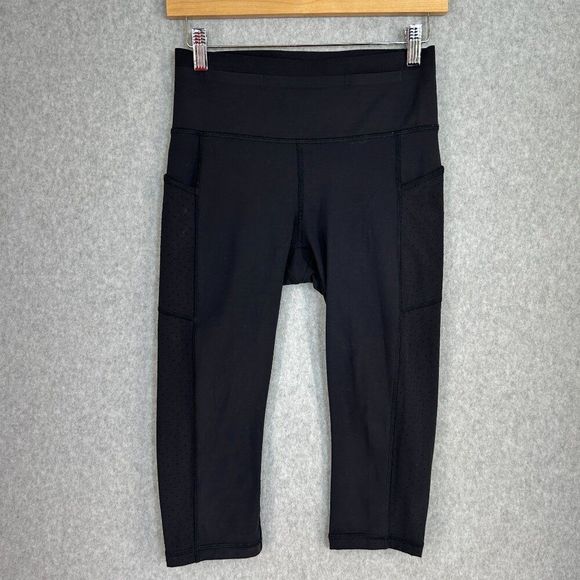 Lululemon Size 6 Black Cropped Leggings Mind Over Miles Crop (17" ) Side Pockets - Picture 1 of 14